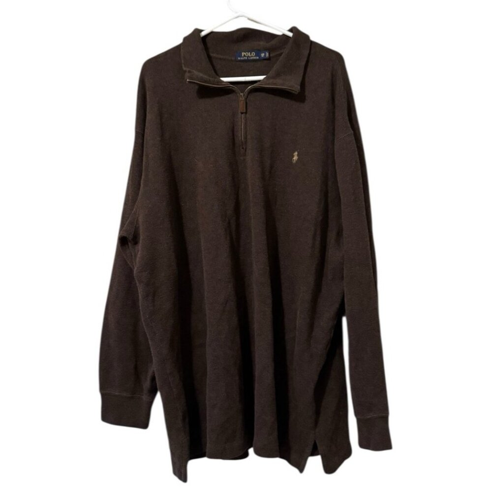 Polo Ralph Lauren Men Size 2XB Big Brown 1/4 Zip‎ Mock Neck Sweater Pony Classic